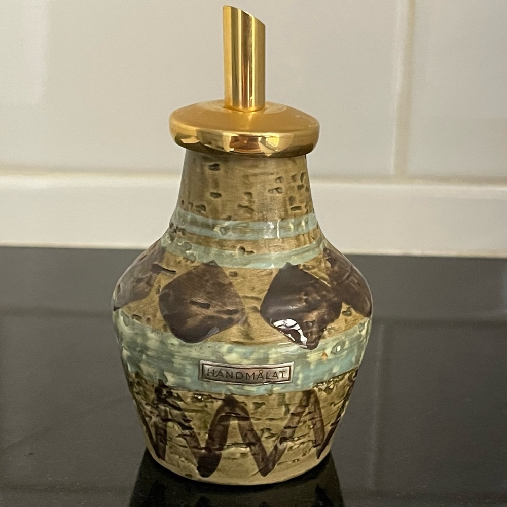 Vintage MCM handmade Sweden Ceramic Jar Pourer Funnel Cruet